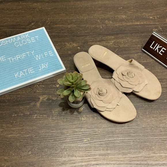 Stuart Weitzman Suede Flower Sandals Size 7 - Picture 7 of 8